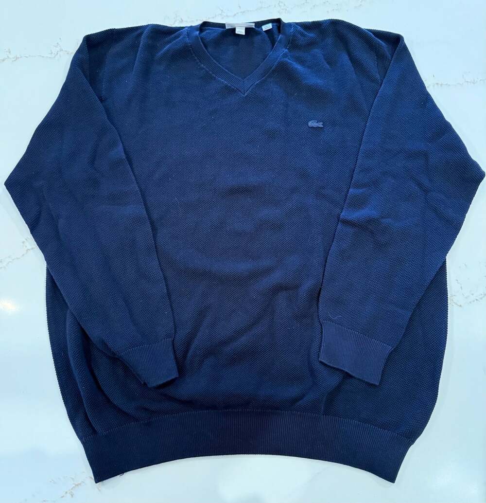 Lacoste Men's V-Neck Textured Knit Pullover Sweater Navy Blue Size XXL